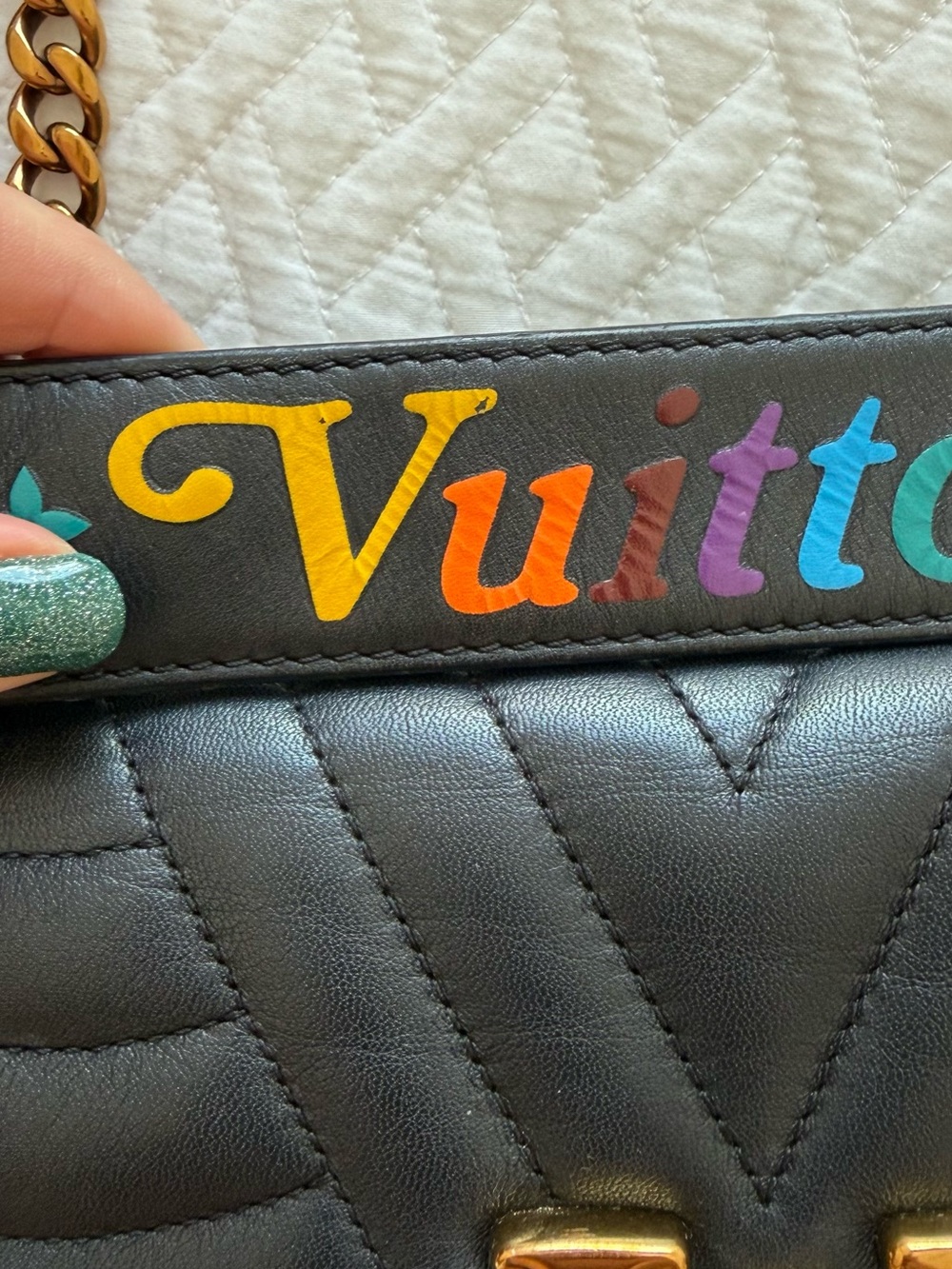 Louis Vuitton New Wave Black Quilted Shoulder Bag Multicolor Rainbow Logo Strap - Picture 3 of 15